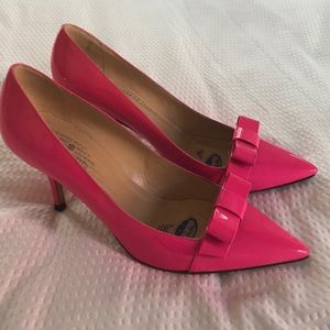 kate spade patent neon pink bow heels